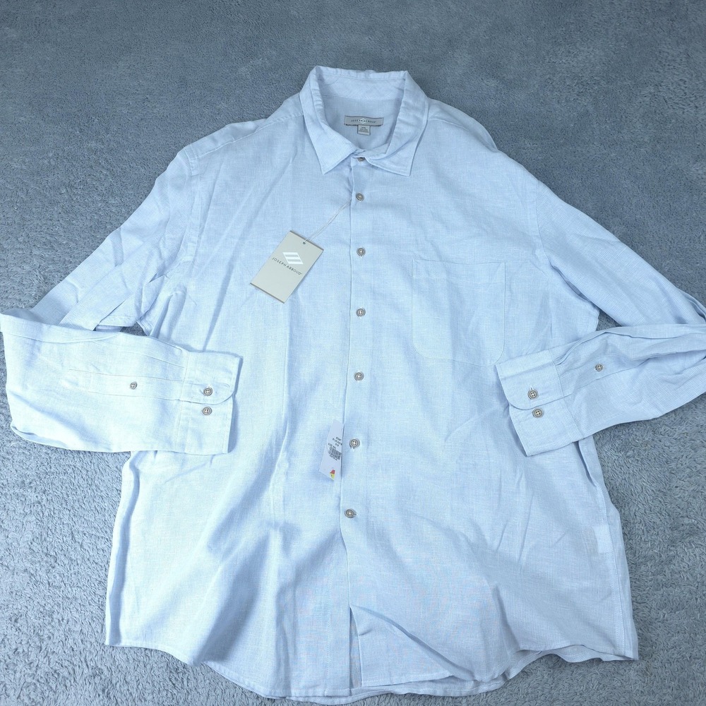 Joseph Abboud Shirt Mens 2XL Blue Solid Long Sleeve Button Up Linen Rayon